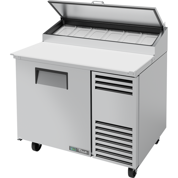 TPP-AT-44-HC Solid Door Pizza Prep Table with Angled Top and Hydrocarbon Refrigerant